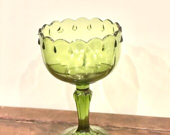 Vintage Indiana Glass Teardrop Green Pedestal Compote | Bowl