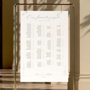 Plano de asientos minimalista moderno para bodas: Plantilla alfabética de Canva (descarga digital)