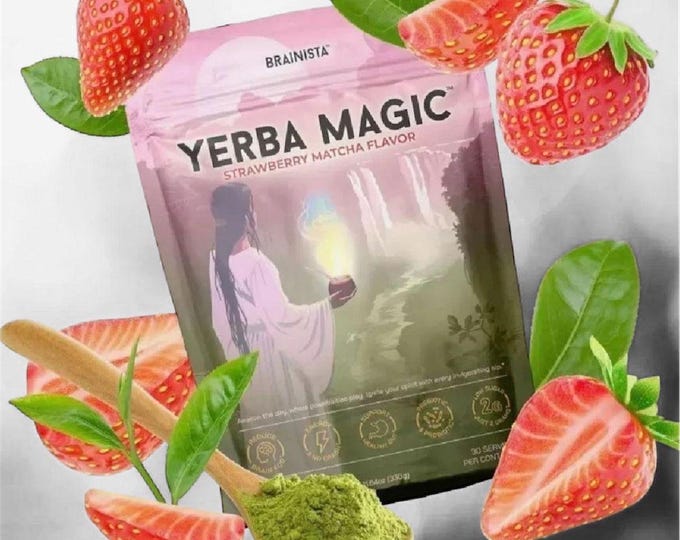 Brain Yerba Magic | Yerba Mate Tea Powder | Strawberry Macha