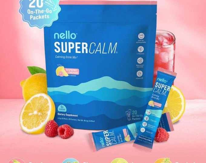NELLO SUPER CALM Calming Drink Mix Raspberry Lemonade 30 Servings 4.5oz