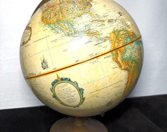 REPLOGLE 12"Reraized Texture Spinning GLOBE and Tilted Meridian & Legend Map Markers "Classic Series" / Used.