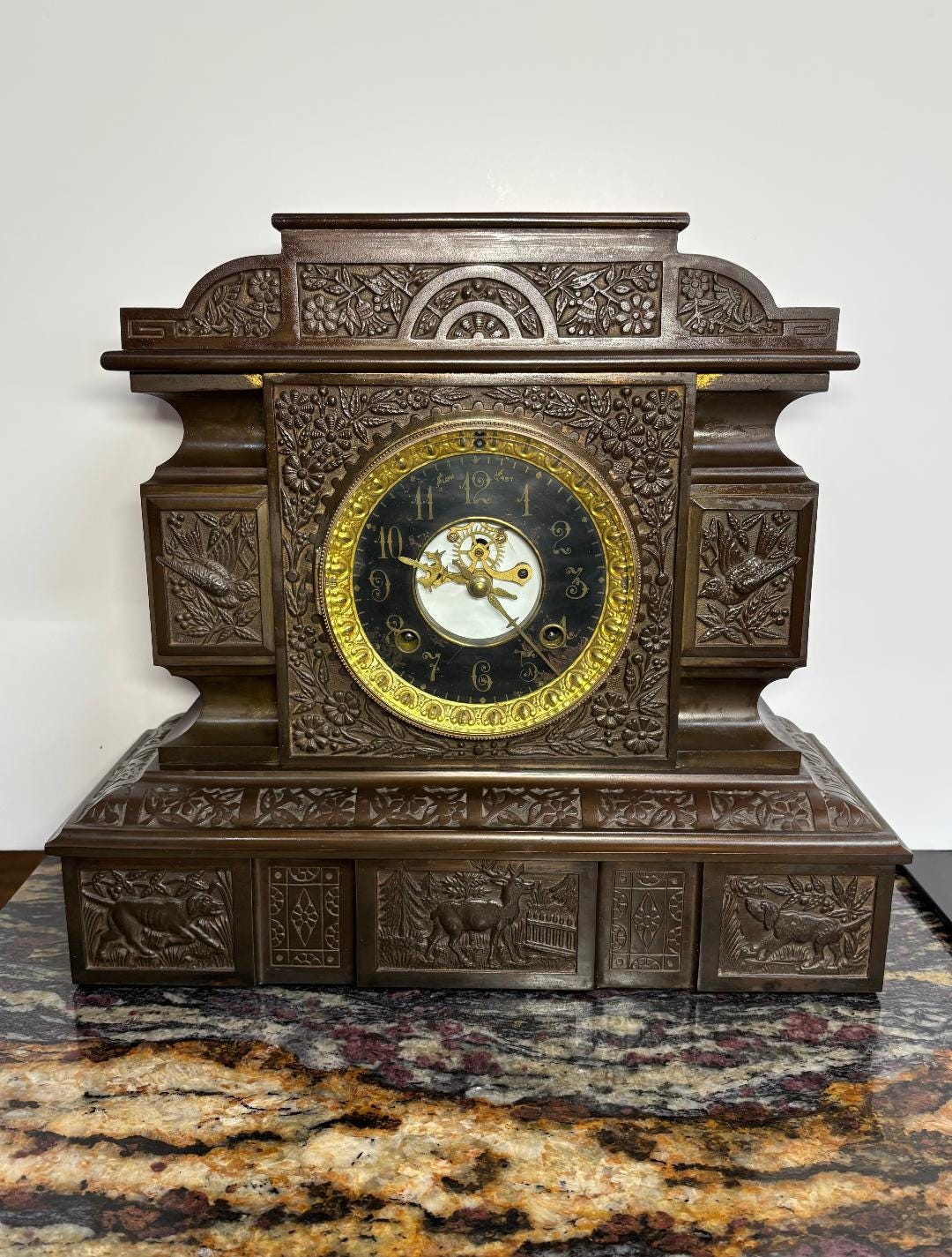 8 DAY Cast Iron VICTORIAN CLOCK with Open Escapement and Beveled