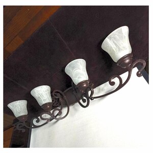 4 Light CAST IRON Vanity fixture with Swirl Glass Shade Sconces!  *BEAUTIFUL High-End Elegance! *Salvaged