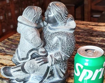 イヌイットアート BOMA カナダ 石製置物 5個セット Vintage Inuit Mother & Child Resin Figurine by BOMA, Canadian Mid
