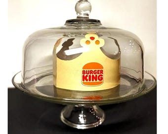 OGROMNY, ciężki szklany talerz na ciasto na postumencie *Trudny do znalezienia! / W idealnym stanie! / Ulubiony egzemplarz babci!