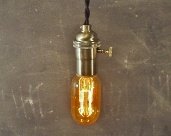 Pendant Light - Vintage Industrial Lighting, Bare Bulb Minimalist Light Antique Cloth Cord - Swag Steampunk Chandelier Hanging Light