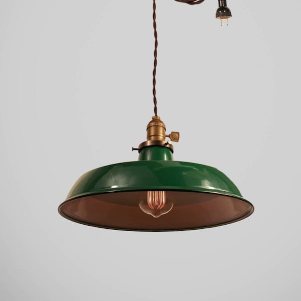 Vintage Pendant Light - Industrial Lighting - Pendant Lamp w/ Benjamin Warehouse Shade - Steampunk Factory Light - Swag - Hanging Chandelier