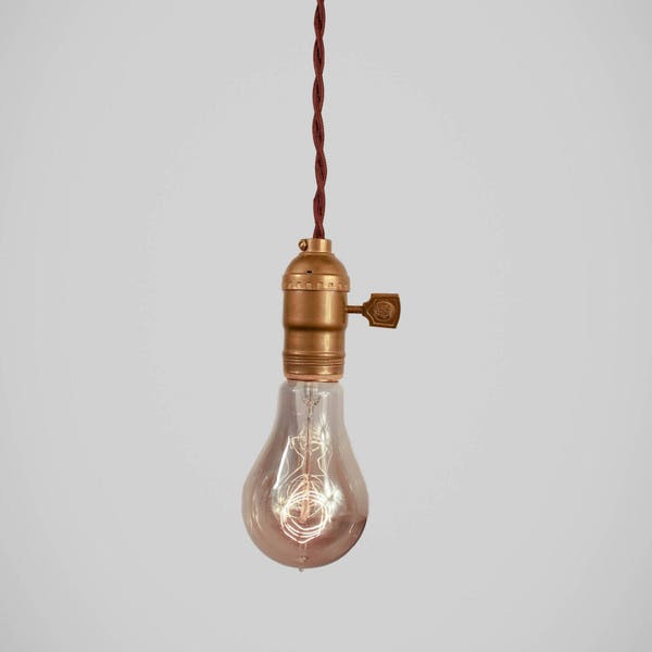 Vintage Pendant Light - Cloth Cord Industrial Hanging Lamp - Bare Bulb Minimalist Light Socket Antique - Swag Victorian Chandelier
