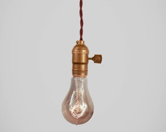 Vintage Industrial Pendant Lamp - Bare Bulb Minimalist Light Socket Antique Cloth Cord - Industrial Lighting - Swag Victorian Hanging Light