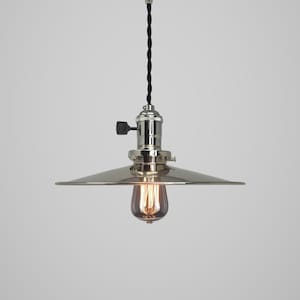Industrial Pendant Lamp with Semi-Flat Nickel Shade - Vintage Industrial Lighting - Warehouse Kitchen Island - Factory Hanging Light