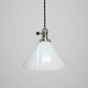 Industrial Pendant Lamp with Opal Glass Cone Shade - Vintage Industrial Lighting - Warehouse Kitchen Island - Factory Hanging Light