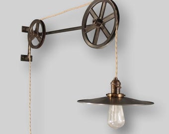 Vintage Industrie Pulley Lampe - Der Zeichner - Antike Pulley Light - Zeichentisch - Steampunk Lampe - Industrielle Beleuchtung - Werkstatt