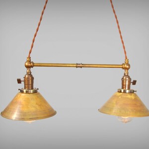 Twin Pendant Lamp W/ Brass Cone Shades - Vintage Industrial Ceiling ...