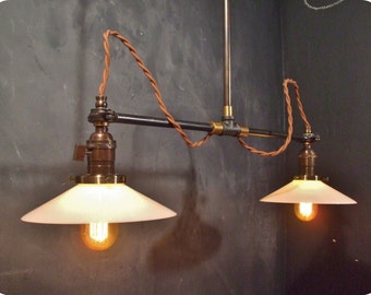 Vintage Industrial Double Shade Ceiling Light - Industrial Chandelier - Cafe Lighting - Industrial Lighting - Steampunk Pool Table Drafting