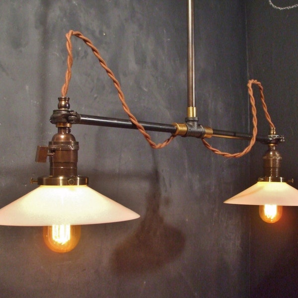 Vintage Industrial Double Shade Ceiling Light - Industrial Chandelier - Cafe Lighting - Industrial Lighting - Steampunk Pool Table Drafting