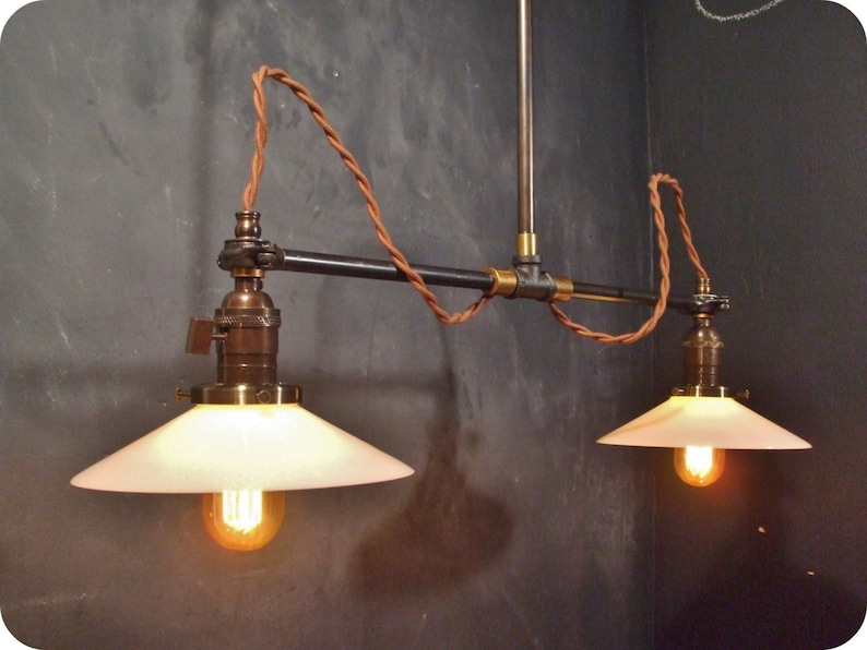 Vintage Industrial Double Shade Ceiling Light - Industrial Chandelier - Cafe Lighting - Industrial Lighting - Steampunk Pool Table Drafting image 1