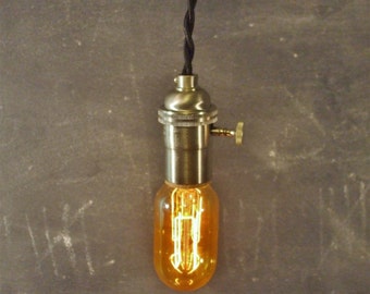 Vintage Minimalist Industrial Bare Bulb Light Socket - Pendant Lamp, Black Cloth Cord