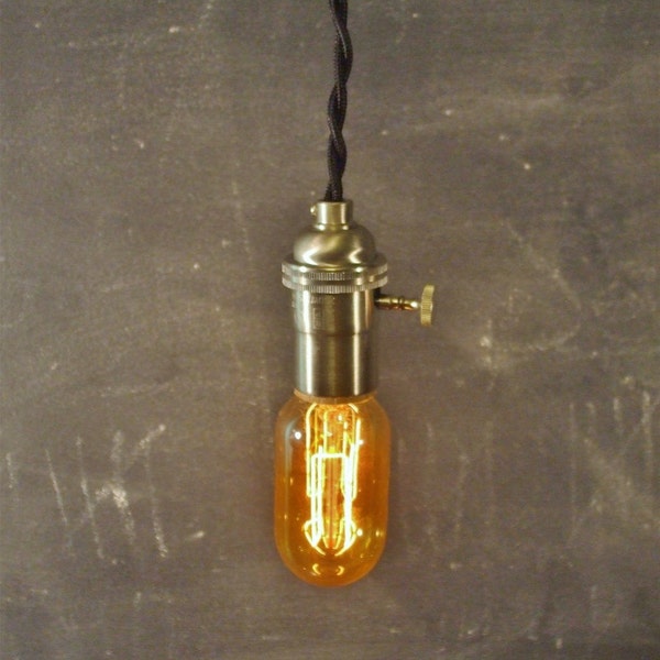 Vintage Minimalist Industrial Bare Bulb Light Socket - Pendant Lamp, Black Cloth Cord