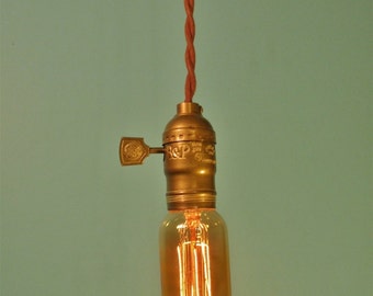 Vintage Industrial Pendant Lamp - Bare Bulb Minimalist Light Socket Antique Cloth Cord - Industrial Lighting - Swag Victorian Hanging Light