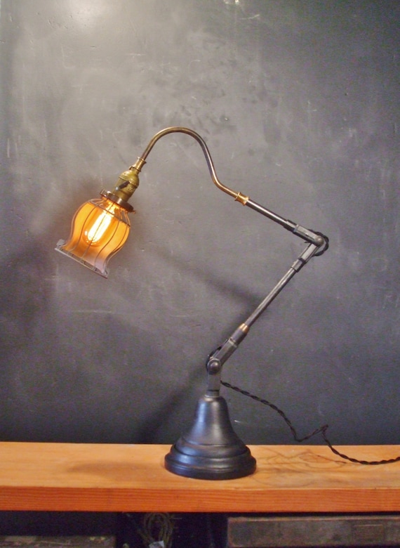 Vintage Desk Lamp W Bell Cage Machine Age Task