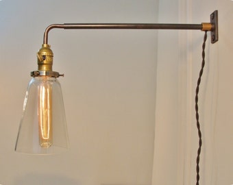 Vintage Industrial Wall Mount Light - Glass Tubular Shade - Machine Age Lamp Sconce