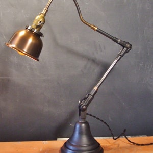 Vintage Industrial Desk Lamp w/ Copper Shade Machine Age Task Light Cast Iron Steampunk image 4