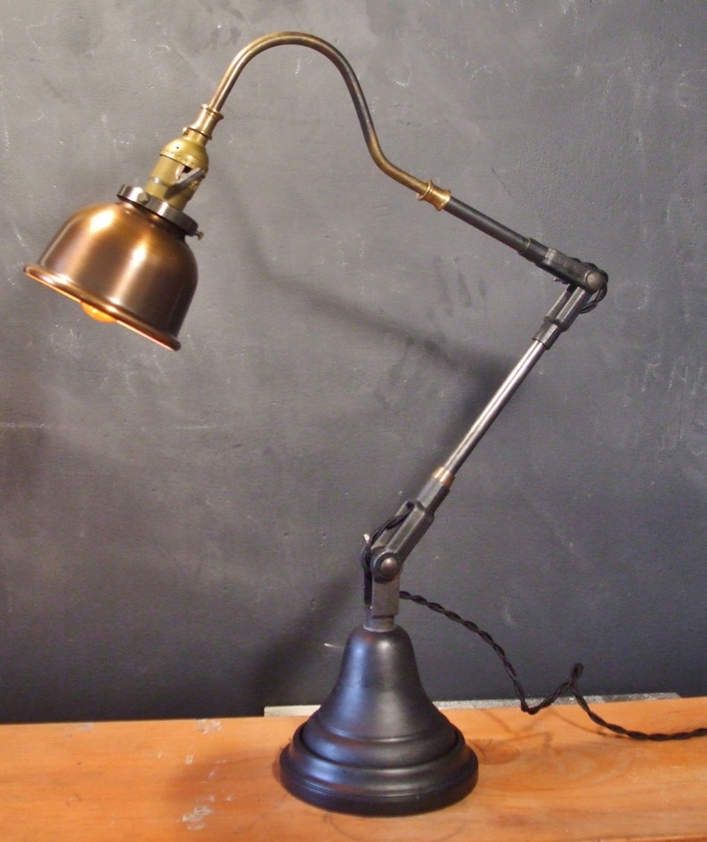 Vintage Industrial Desk Lamp w/ Copper Shade Machine Age Task Light Cast Iron Steampunk image 4