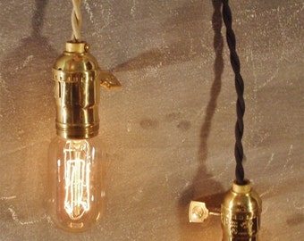 Vintage Minimalist Industrial Bare Bulb Light Sockets - Pendant Lamp, Cloth Cord