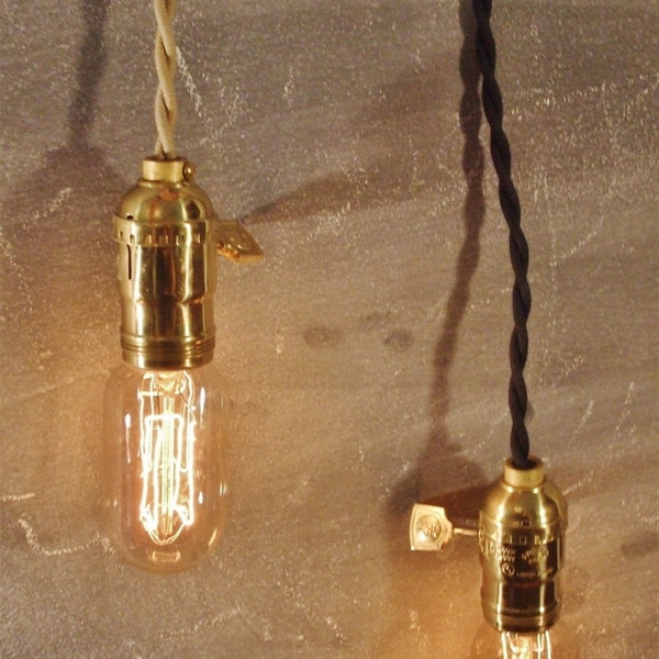 Vintage Minimalist Industrial Bare Bulb Light Sockets - Pendant Lamp, Cloth Cord