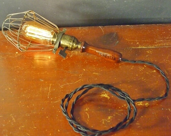 Vintage Antique Industrial Style Trouble Light - Machine Age Minimalist Pendant Cage Lamp