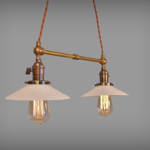 Twin Pendant Lamp W/ Glass Shades - Vintage Industrial Ceiling Fixture ...