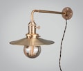 Vintage Industrial Wall Mount Light - Solid Brass Sconce Machine Age Trouble Lamp Art Deco Flat Brass Shallow Cone Shade