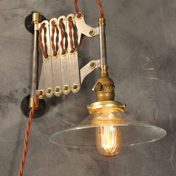 Vintage Industrial Scissor Sconce - Expandable Accordion Lamp - Industrial Lighting