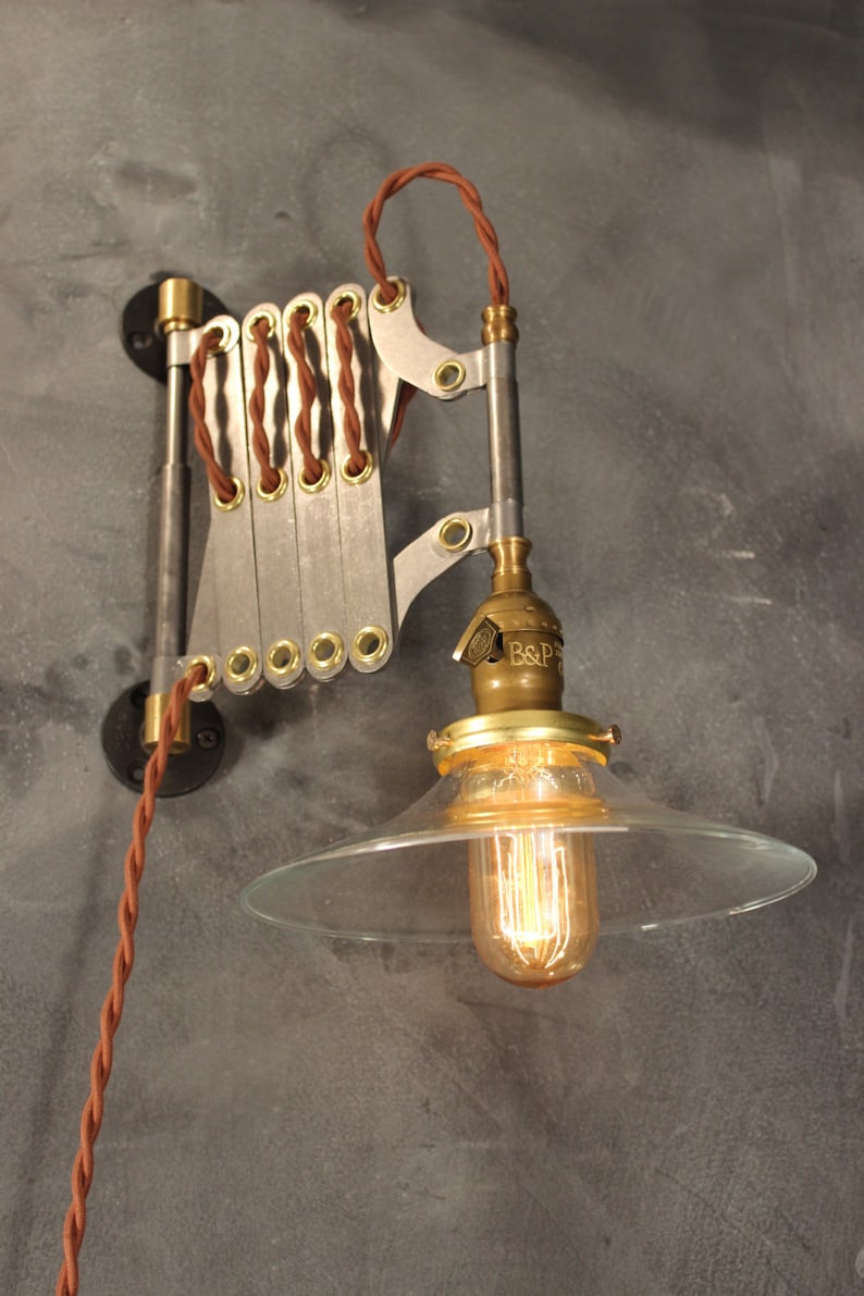 Industrial Lighting Vintage Steel Scissor Lamp Expandable Accordion Lamp Steampunk Lamp Pharmacy Lamp Apothecary Antique Sconce image 2