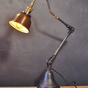 Vintage Industrial Desk Lamp w/ Copper Shade Machine Age Task Light Cast Iron Steampunk image 2