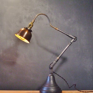 Vintage Industrial Desk Lamp w/ Copper Shade Machine Age Task Light Cast Iron Steampunk image 1