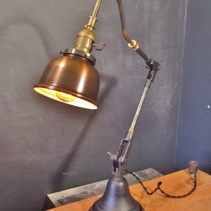 Vintage Industrial Desk Lamp w/ Copper Shade Machine Age Task Light Cast Iron Steampunk image 3