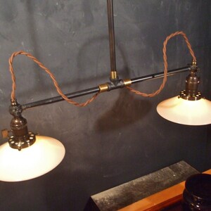 Vintage Industrial Double Shade Ceiling Light - Industrial Chandelier - Cafe Lighting - Industrial Lighting - Steampunk Pool Table Drafting image 4