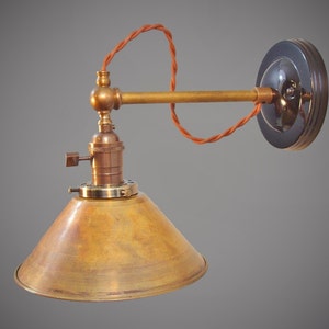 Industrial Lamp - Vintage Wall Light - Steampunk Lamp - Industrial Sconce - Brass Cone Shade - Industrial Lighting - Cafe Light image 4