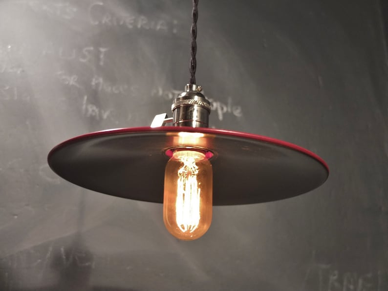 Industrial Lighting Vintage Hanging Light Minimalist Pendant Lamp Flat Steel Shade Steampunk Lamp Cafe Lighting Swag Ceiling Light image 2