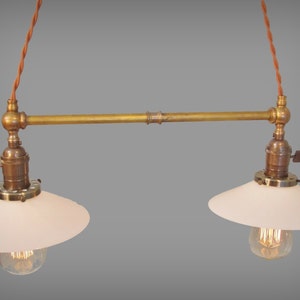 Twin Pendant Lamp W/ Glass Shades - Vintage Industrial Ceiling Fixture ...
