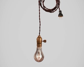 Vintage Pendant Light - Cloth Cord Industrial Hanging Lamp - Bare Bulb Minimalist Light Socket Antique - Swag Victorian Chandelier