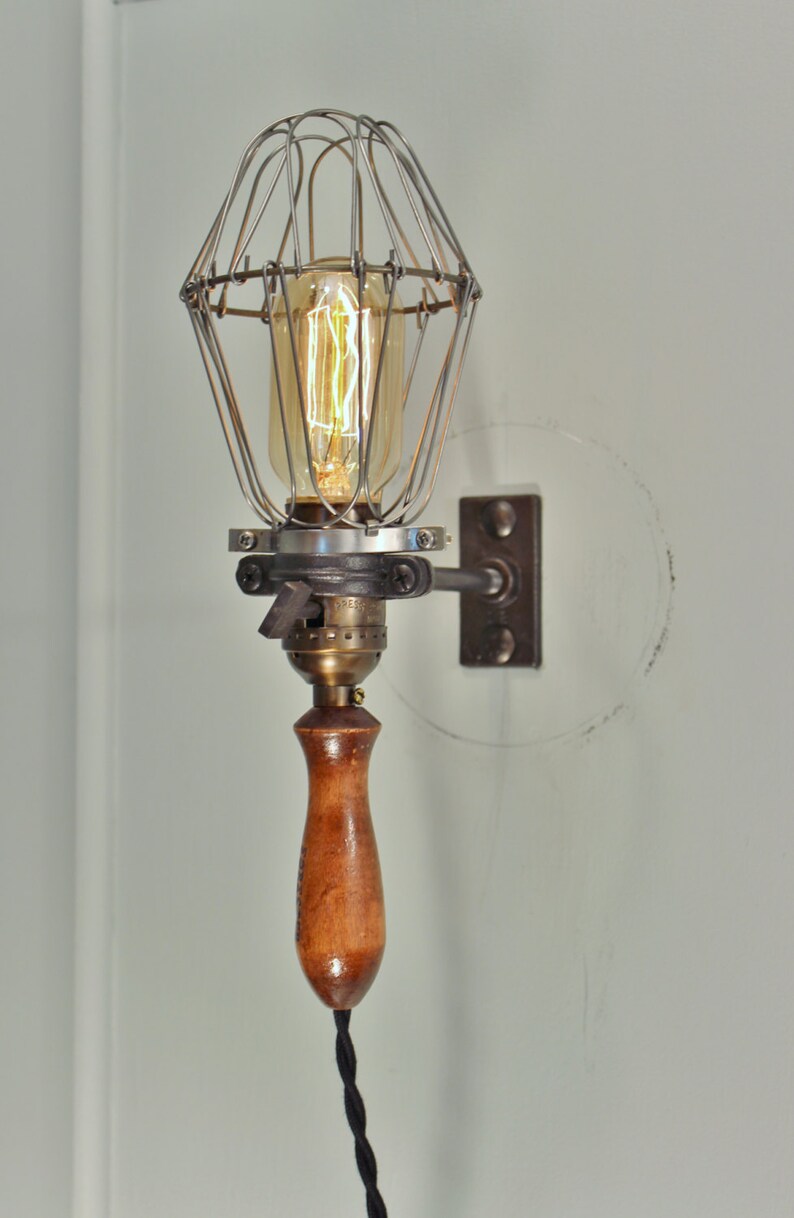 Vintage Industrial Cage Light with Wall Mount Machine Age Pendant Trouble Lamp Sconce Industrial Lighting image 3