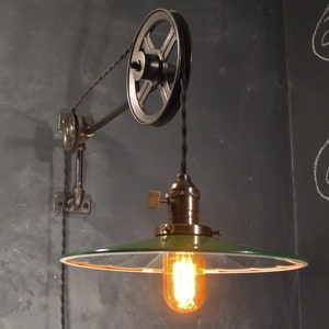 Vintage Industrial Pulley Sconce Mirrored SHADE Wall Mount Light Machine Age Trouble Lamp Sconce image 5