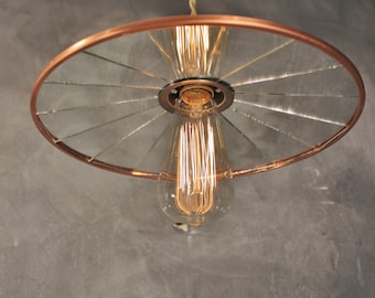 Industrielle Beleuchtung - Vintage Apothekenlampe - Pendellampe mit Flachspiegel-Reflektorschirm - Kupfer - Antike Apothekerlampe - Zugluftlampe