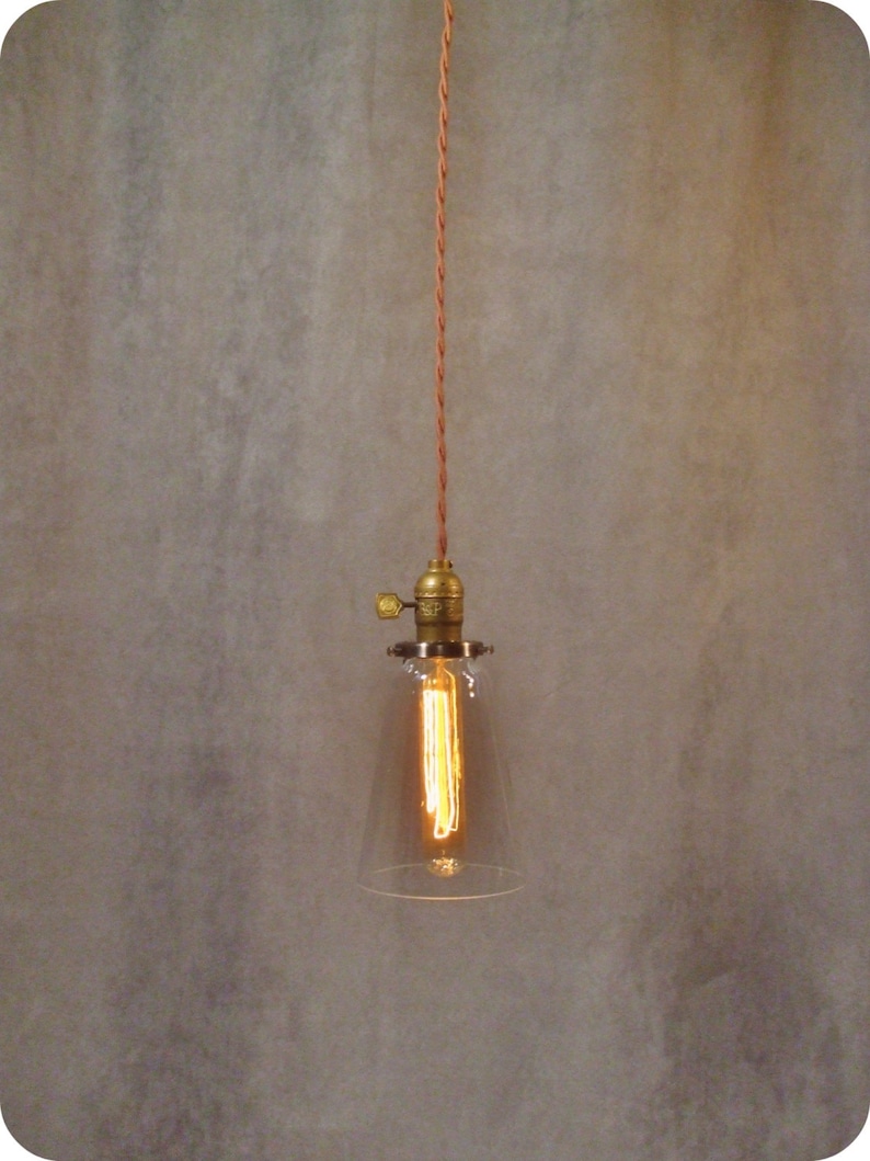 Vintage Industrial Steel Tubular Glass Pendant Light Machine Age Minimalist Bare Bulb Hanging Lamp, Flat Steel Shade image 1