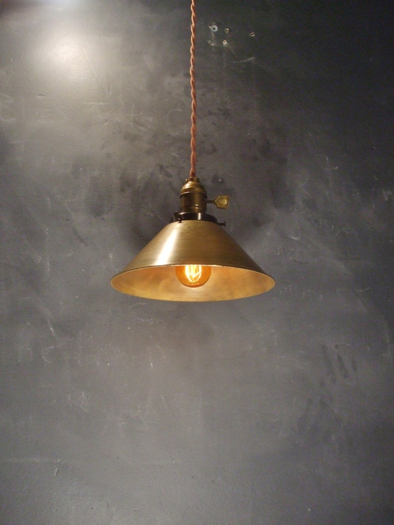 Industrial Lighting Brass Cone Pendant Lamp Vintage Etsy