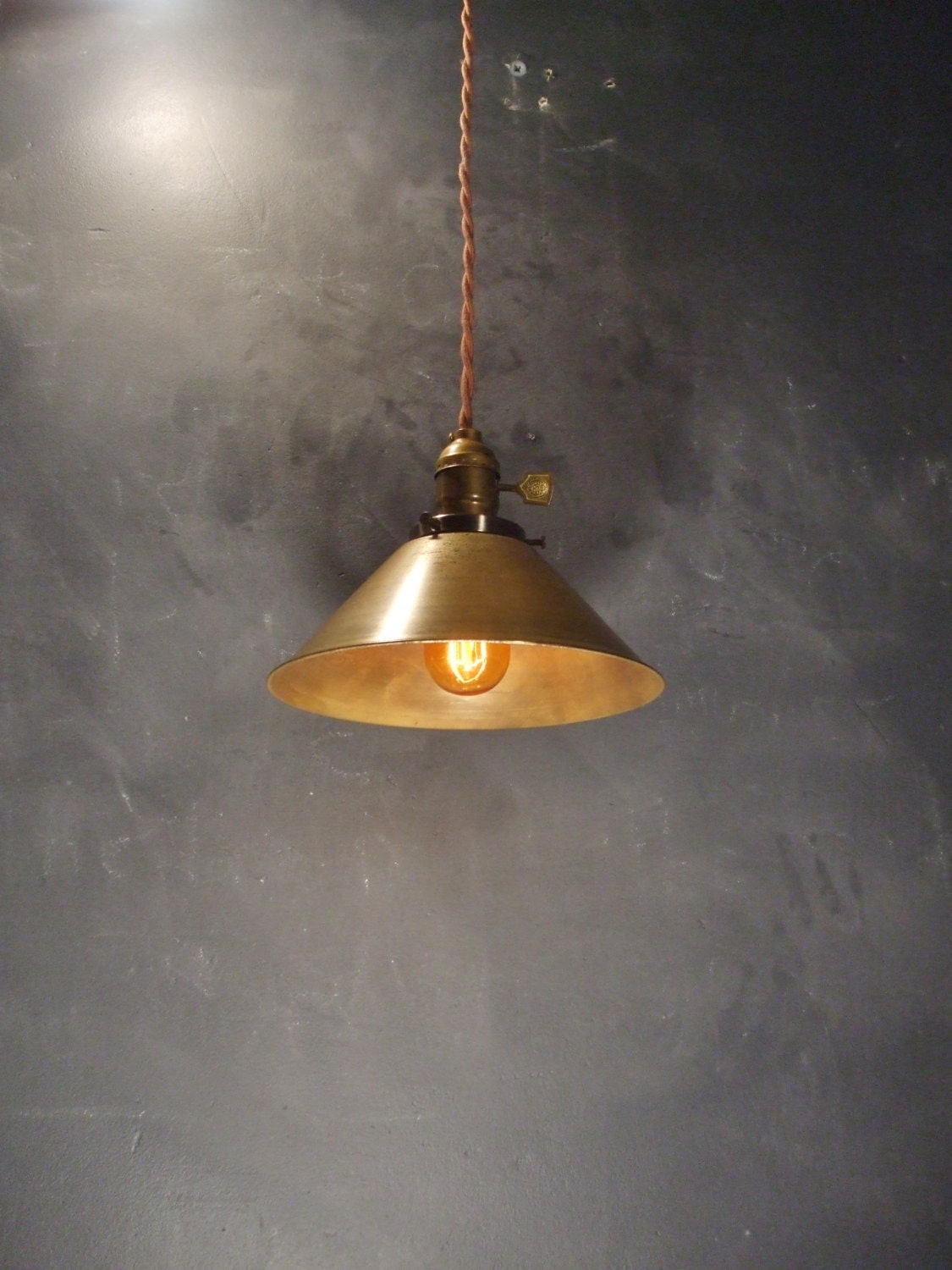 Industrial Lighting Brass Cone Pendant 