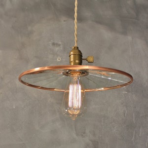 Vintage Industrial Pendant Lamp with Flat Mirror Reflector Shade - Antique Machine Age Factory Light