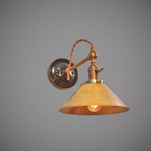Industrial Lamp - Vintage Wall Light - Steampunk Lamp - Industrial Sconce - Brass Cone Shade - Industrial Lighting - Cafe Light image 3